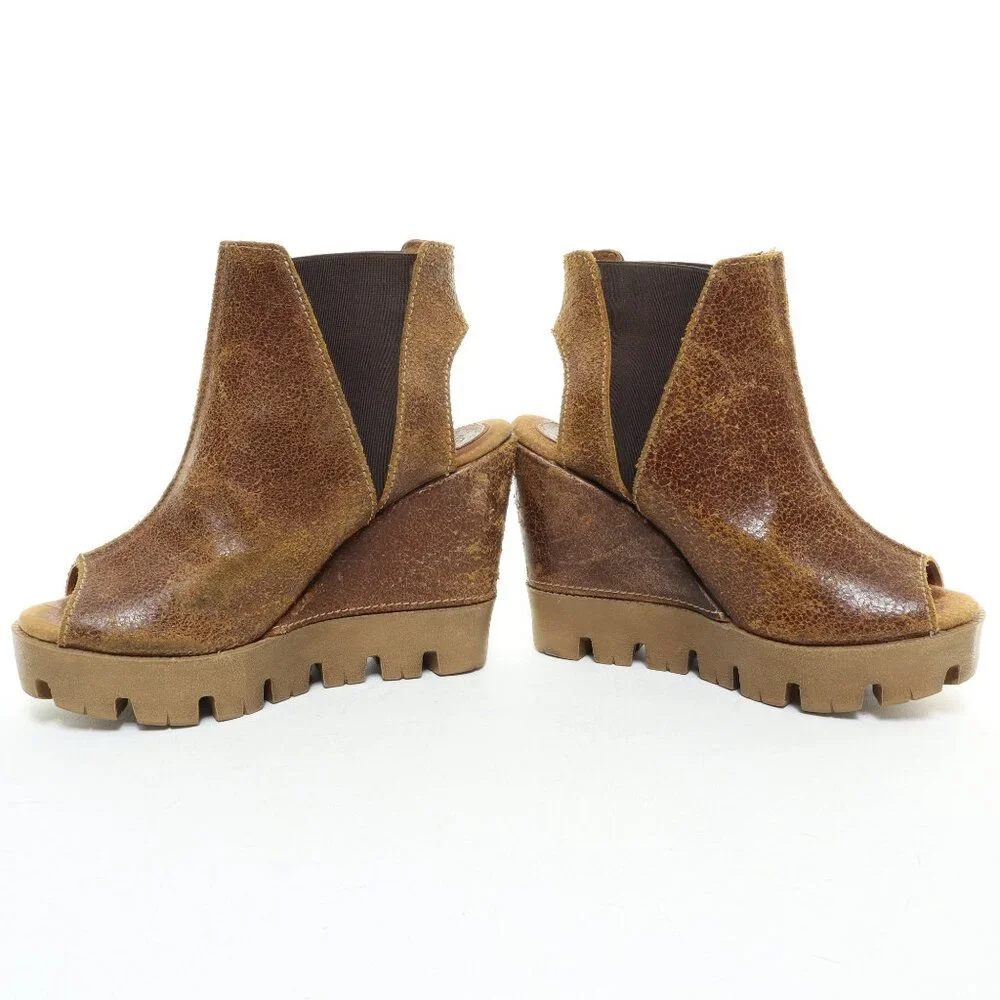 Women's Brown Wedge Peep-Toe Ankle Boot